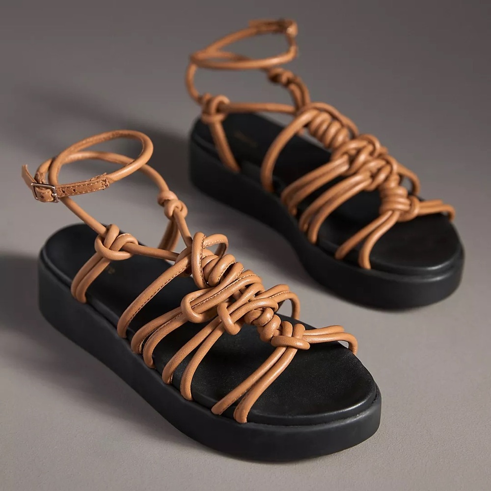 Maeve Strappy Tubular Platform Sandals in Tan Size 10/10.5